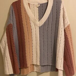 POL Women's Slouchy Oversized Striped Sweater Multicolor